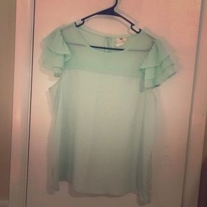 Sea foam Green Blouse w/ Ruffles